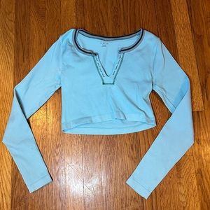 Urban Outfitters Light Blue Ribbed Long Sleeve Crop Top